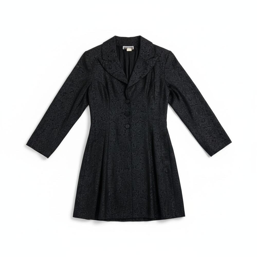 CONTEMPO CASUALS Vintage Black Damask Floral Jacquard Longline Blazer Small